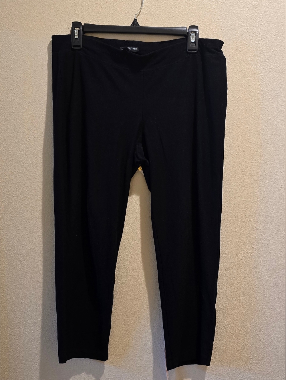 Eileen Fisher Black Stretch Viscose Straight Leg Pull On Pants Size Petite Large